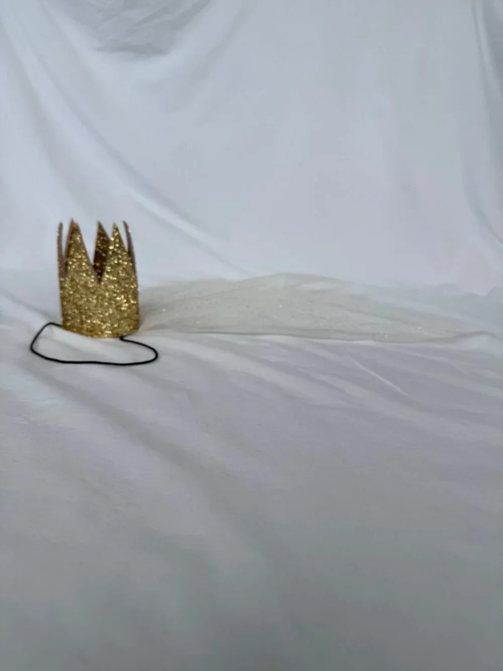 P H Handmade Gold Glitter Crown Veil Kids Princess Boutique Accessory